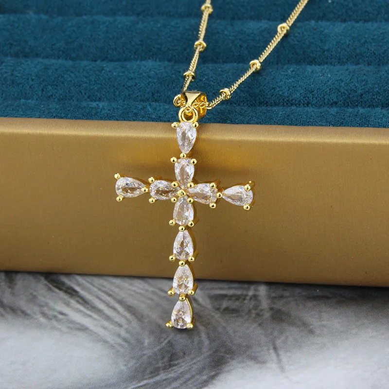 

AAA Waterdrop Cubic Zirconia Crystal Pendant Necklace Cross Necklace Statement for Women Girls Accessories Fashion Jewelry 2022