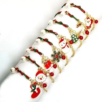 1pc christmas braided rope bracelet santa claus elk xmas tree pendant bracelets unisex alloy women kid gifts party jewelry