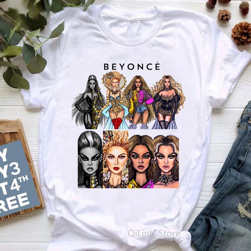 

Women T Shirt Femm Beyonce Print Cool Hip Hop Tshirt 90s 00s Cool Streetwear Girls Summer Top Female White T-Shirts Tees