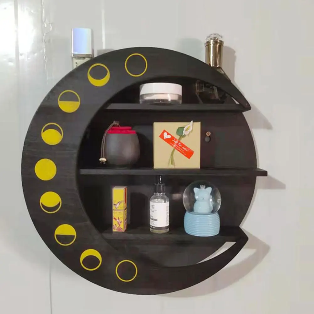 

1Pc Moon Shape Wall Decor Wall-mounted Storage Rack Wall Mounted Holder (Black)