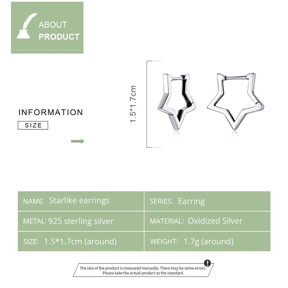 

BISAER 100% 925 Sterling Silver Starlike Hollow Star Ear Buckles Hoops Earrings Women Girls Simple Fashion Jewelry Gift HSE1136