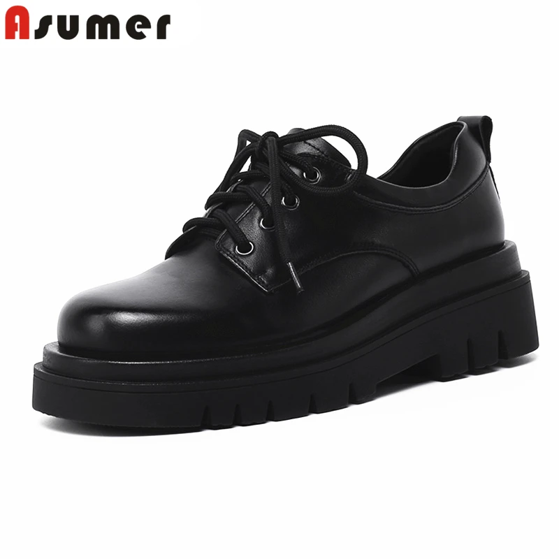 

Туфли Asumer женские из натуральной кожи, на плоской платформе, со шнуровкой, Повседневные Классические, модная обувь, весна-лето