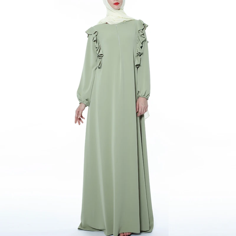 MISSJOY мусульманское женское платье на молнии Свободное abaya Дубай кимоно сплошной цвет кафтан турецкий Повседневный Ближний Восток элегантное женское платье с оборками Плать
