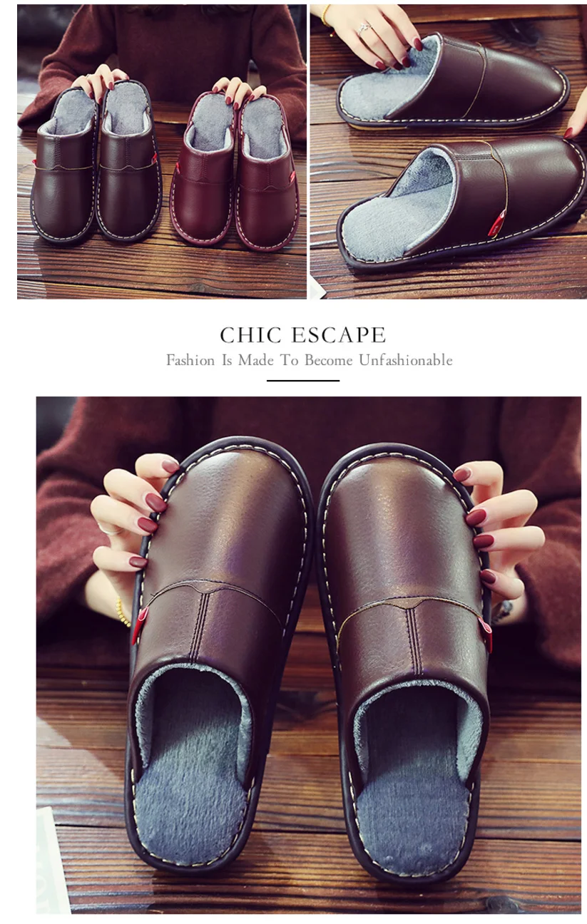 Plus size 45/46 Unisex home slippers women winter leather shoes microfiber high quelity female house slippers short plush shoes