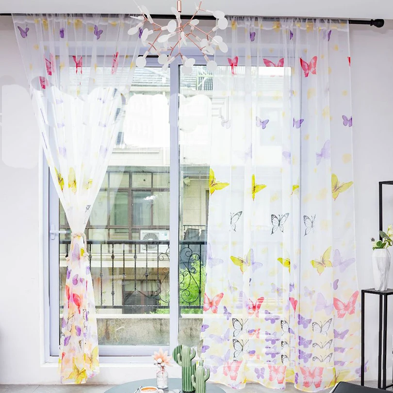 

Curtain Butterfly Yarn Glass Printing Screen Sample Window Curtain Tulle Window Screens Sheer Voile Door Curtains Drape