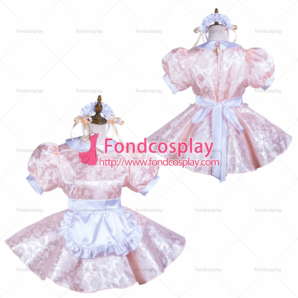 

Сексуальная одежда для взрослых fondcosplay с перекрестными элементами, короткое розовое атласное платье, Запираемая униформа, белый фартук, кос...