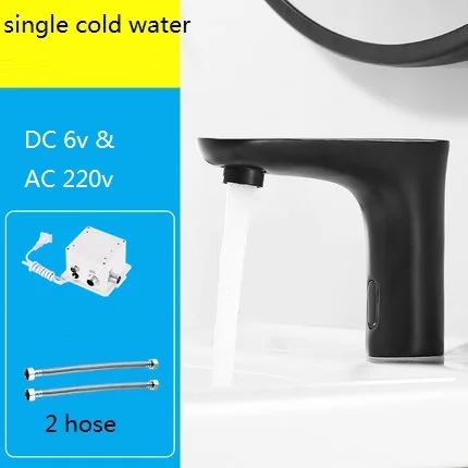 DC6V AC220 COLD Черный Автоматический сенсорный кран на бортике для ванной комнаты, Бесконтактный инфракрасный кран, краны с датчиком горячей и холодной воды - Цвет: DC6V AC220 COLD
