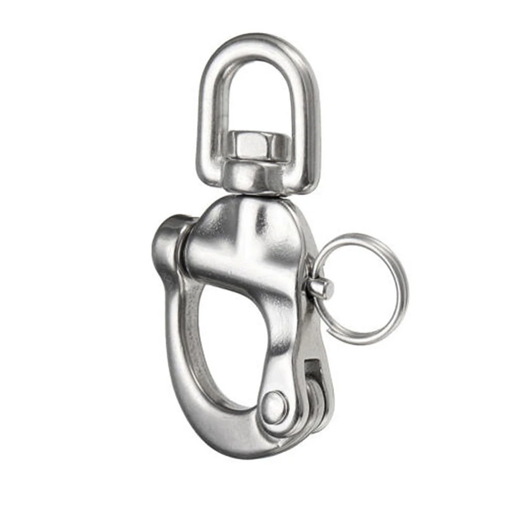 

2021 70mm Spring Buckle Swivel With Snap Shackle Panic Hook Eye Fork 316 Stainless Steel Openable Keyring Car Boat Accessories