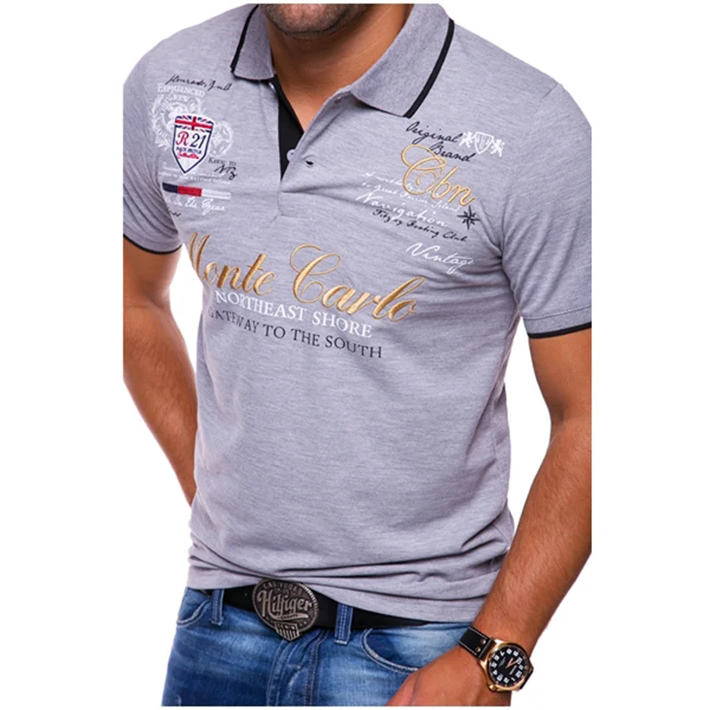 Мужская рубашка-поло ZOGAA синяя из полиэстера с принтом в виде букв алфавита 6