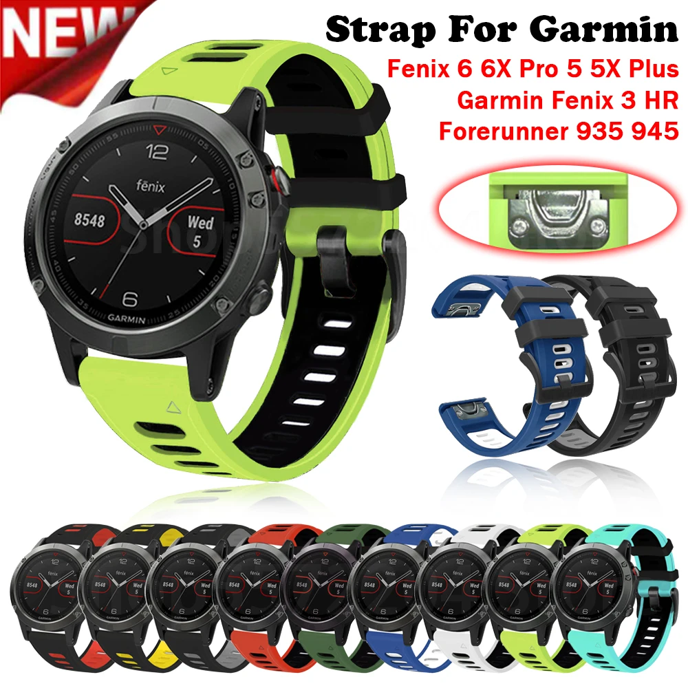 

26 22MM Watchband Strap for Garmin Fenix 5 5X 3 3HR 6 6X Forerunner 945 935 Watch Quick Release Soft Silicone Easyfit Wrist Band