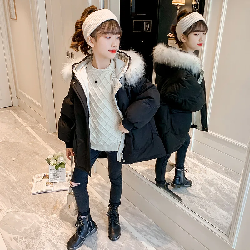 

Girls' winter clothes new real fur collar down padded jacket 2020 children's Korean version of the trend of foreign style drawst