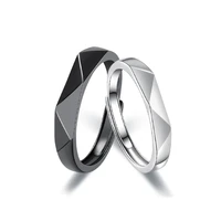 2021 fashion simple metal black silver multi faceted prismatic cutting personality male and female couple wedding ring jewelry