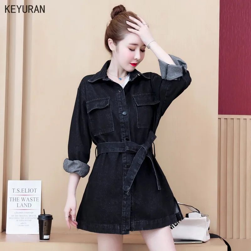 Женское джинсовое пальто с длинным рукавом размера плюс однотонные джинсы