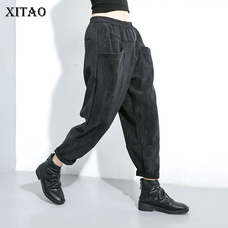XITAO вельветовые брюки размера плюс женские модные штаны шаровары с эластичным