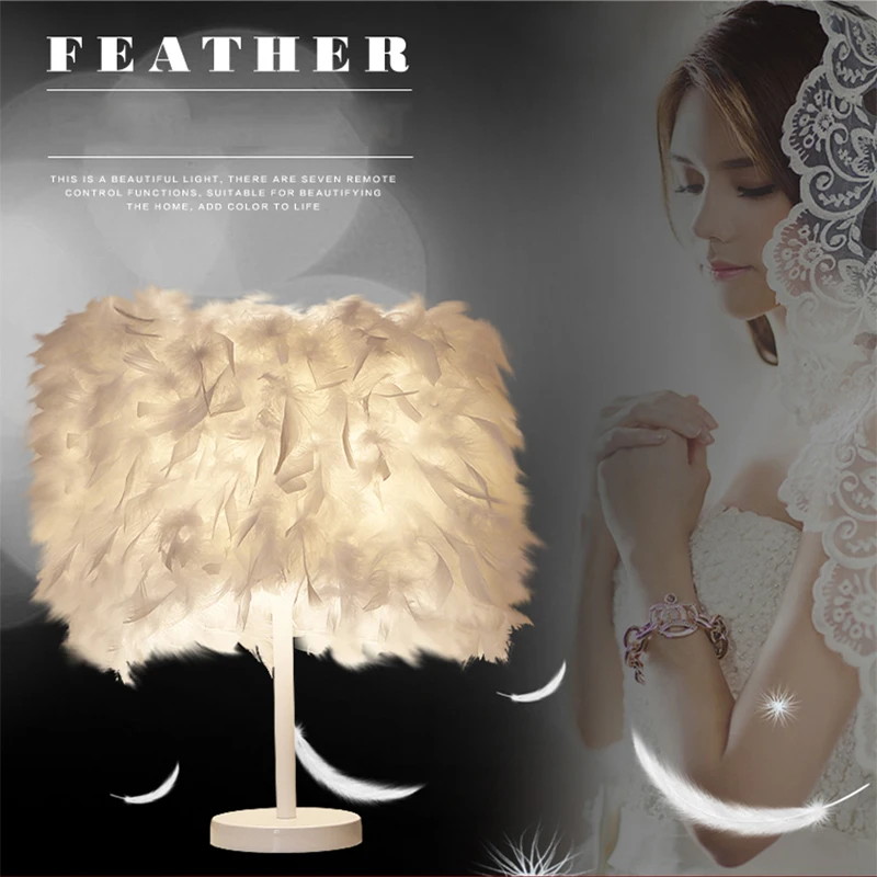 

Feimefeiyou modern Creative Feather Lamp e27 Table Lamp for Baby Kids Children Bedroom Droplight Lighting Decor small size