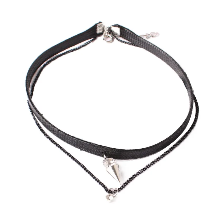 

Korean Fashion Ornament Retro Cone Pendant Crystal Cool Simple Double Layer Combination Collar Necklace Female Clavicle Chain