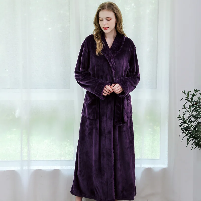 Purple woman Утреннее платье, Мужская одежда для сна, фланелевая сшитая ночная рубашка, осень/зима, длинная, XL, толстая, Мужская/Женская, парная Пижама, банный Халат - Цвет: Purple woman
