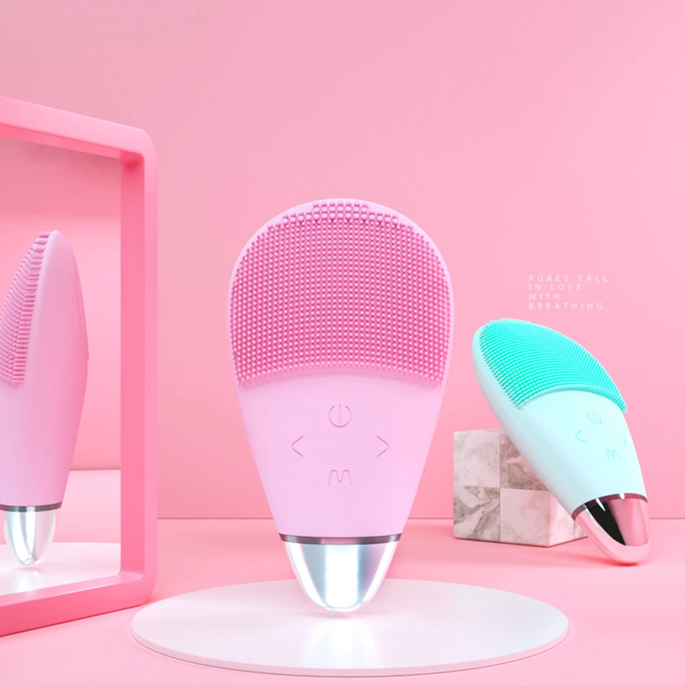 New USB Facial cleansing brush with vibration Mini silicone cleanser deep pore cleaning waterproof electric massage | Красота и