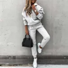 Женский спортивный костюм, повседневные однотонные спортивные костюмы с длинным рукавом и капюшоном, теплые толстовки и длинные брюки, флисовые комплекты из двух предметов # g3