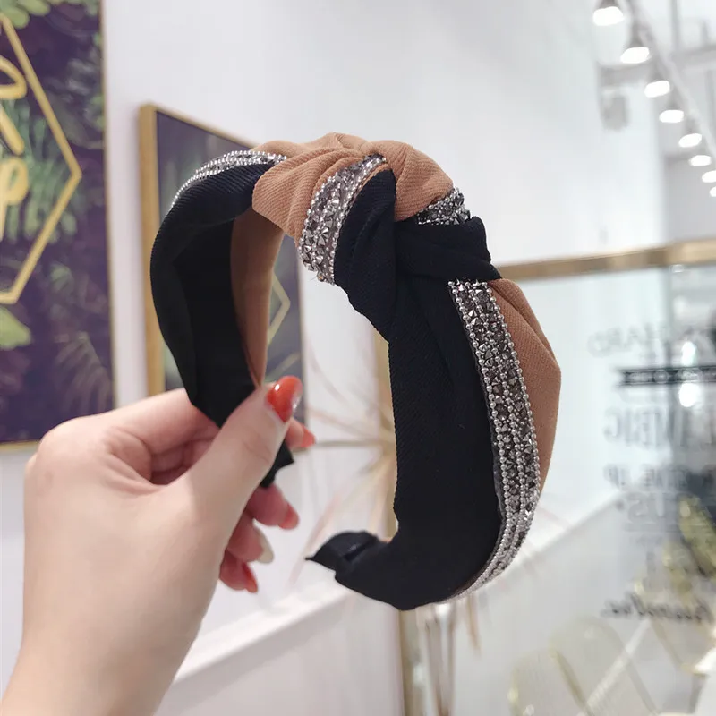 

Retro Wide Headband Women 2020 Fashion Cross Knot Turban Shining Rhinestone Twist Hair Hoop Patchwork Hair Accessories for Girls