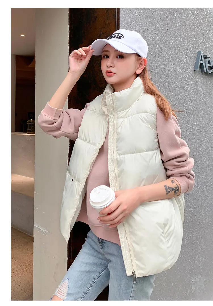 

Cotton-Padded Waistcoat Women Autumn/Winter 2021 New Short Korean Style Solid Color Stand-Up Collar Zipper Jacket M173