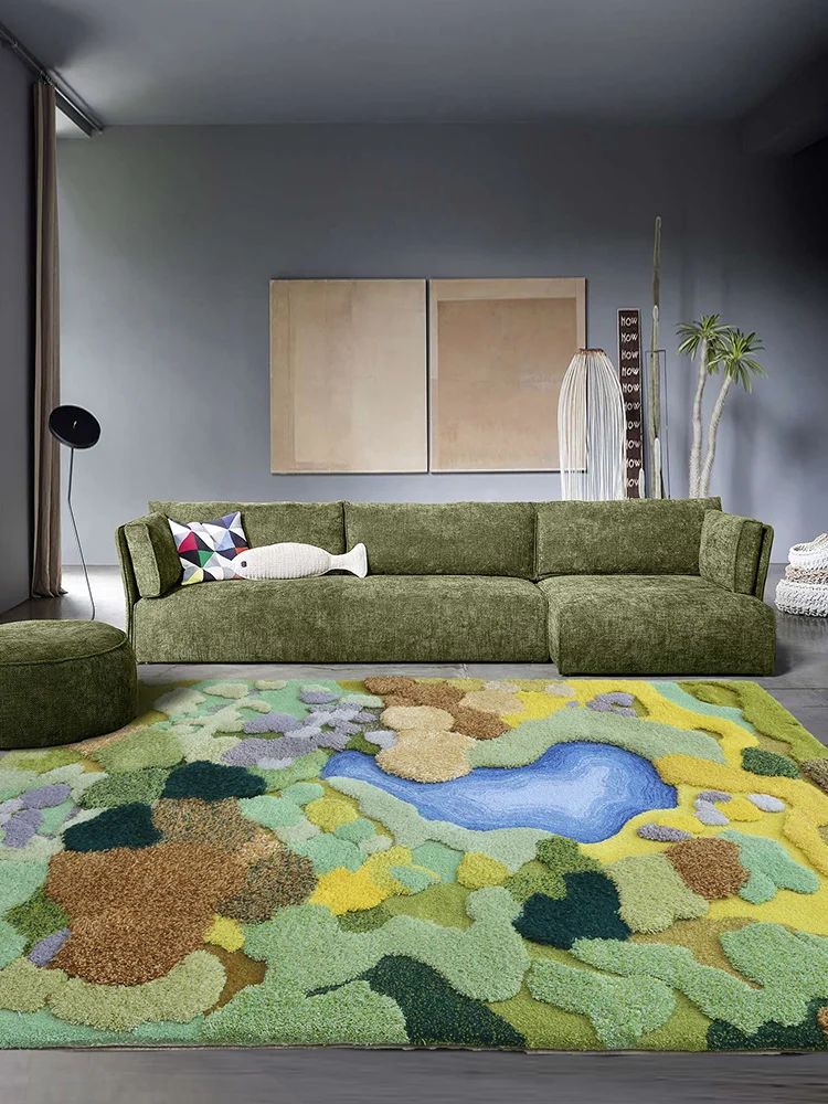 Скандинавская зеленая серия 3D шерстяной коврик ручной работы с узором