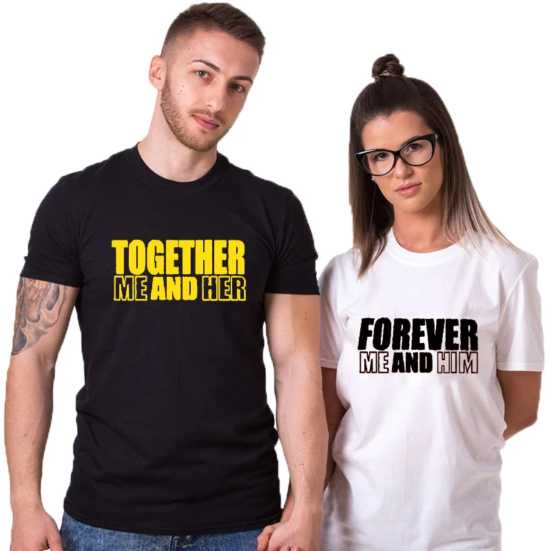 EnjoytheSpirit Together Forever Me and Her Him парная футболка футболки для пары футболка с коротким рукавом для отдыха черная модная футболка