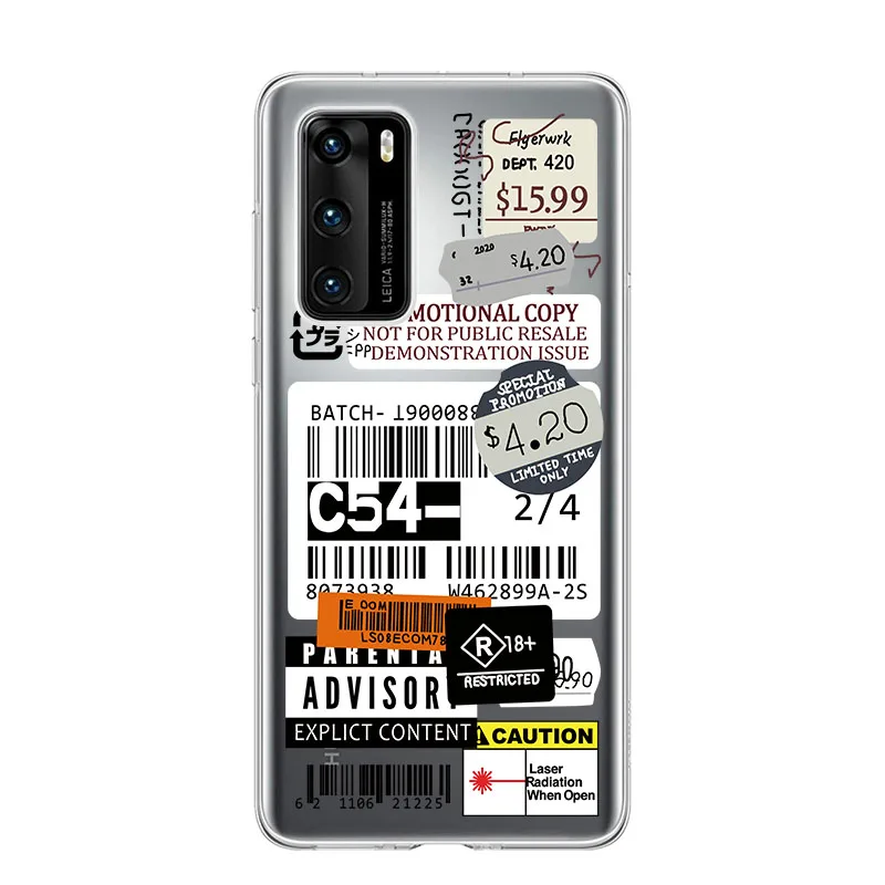Экспресс этикетка штрих код мягкий чехол для телефона Huawei Y8P P40 P30 P20 Y9S Y7P Y9A Y6P Nova5t Y8S
