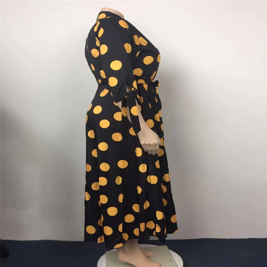 

New Black and White Polka Dot Dress Plus Size 4xl 5xl Floor Length Long Sleeve Single Breasted Autumn Party Dinner Dress