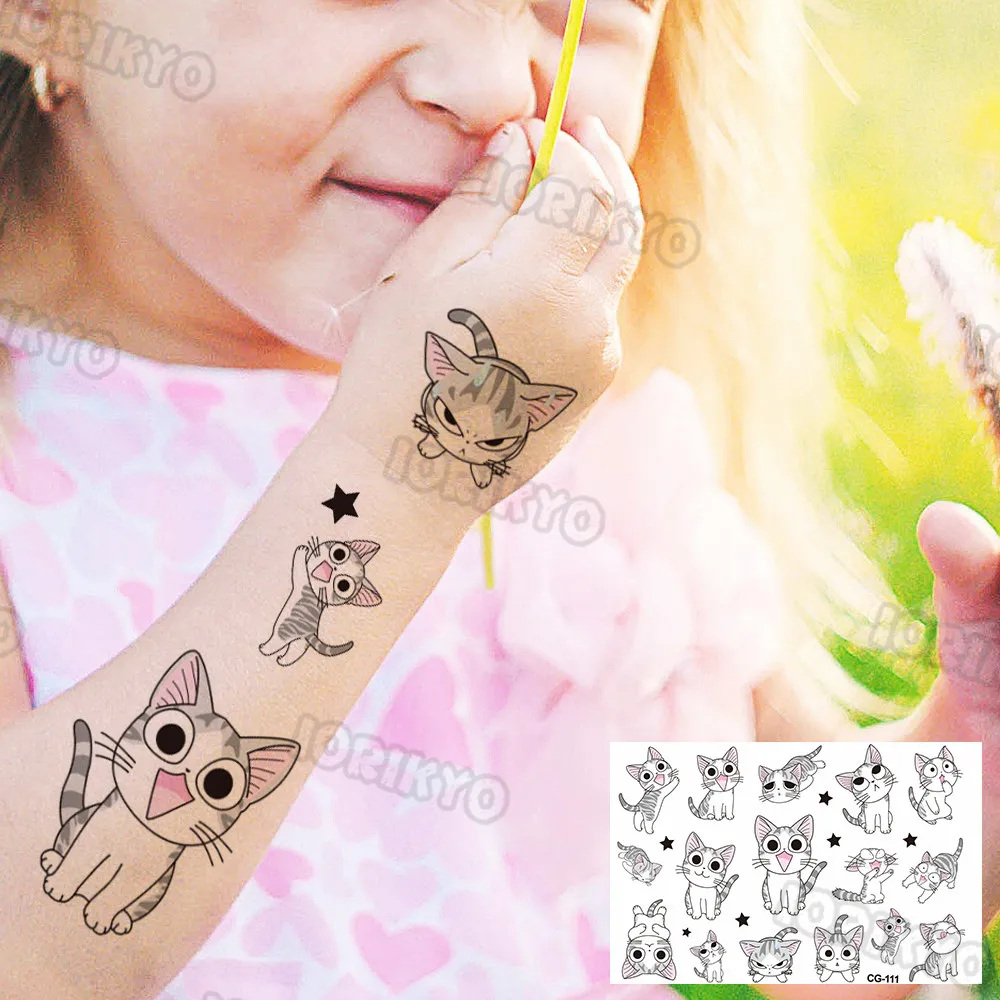 Временные татуировки для детей маленькая кошка цветок динозавр тату-наклейка