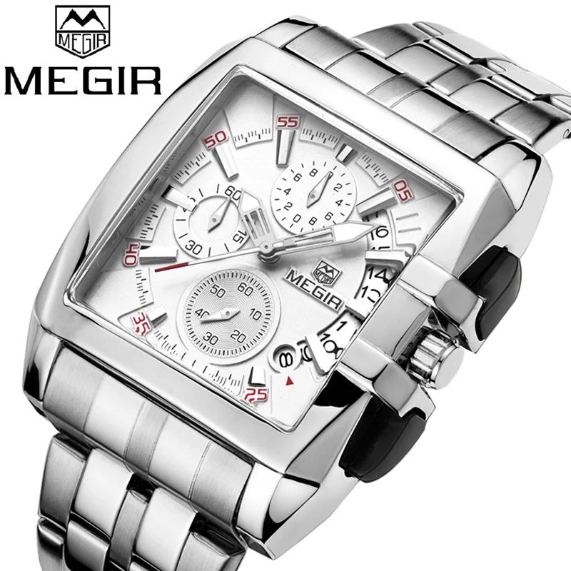 MEGIR оригинальные Роскошные мужские часы прямоугольник нержавеющая сталь s