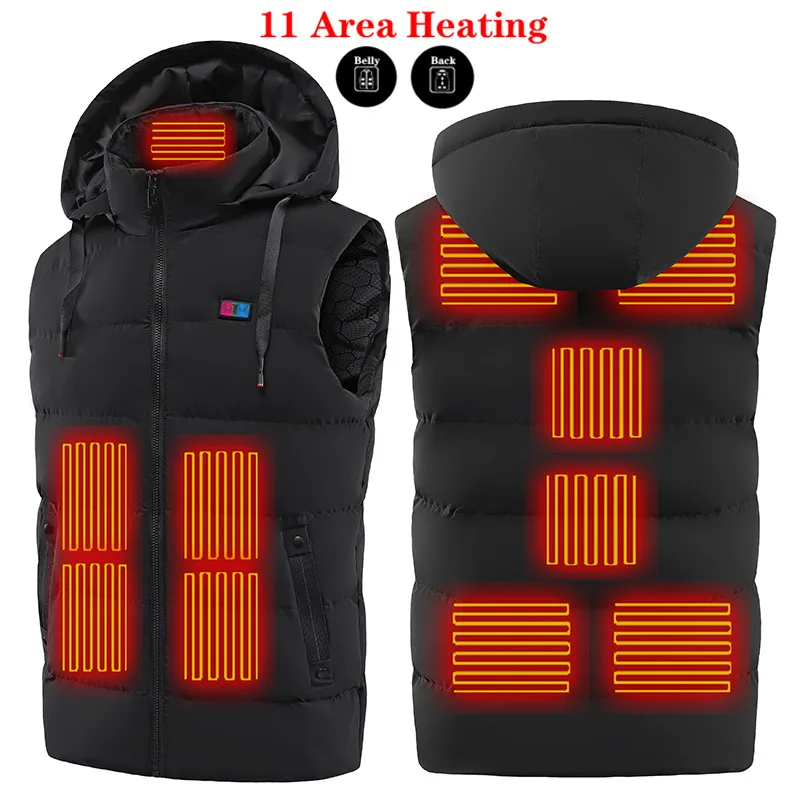 11 Zone Electric Heated Hooded Vest Heating Waterproof Usb Charging Heating Man Women Warm Vest Outdoor Jacket  Winter Jacket