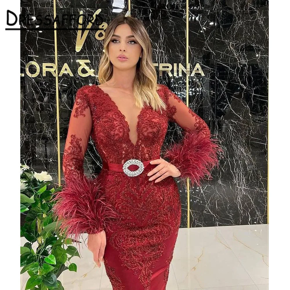 

Вечерние платья с перьями, женское платье-русалка, вечерние платья с длинным рукавом для выпускного вечера