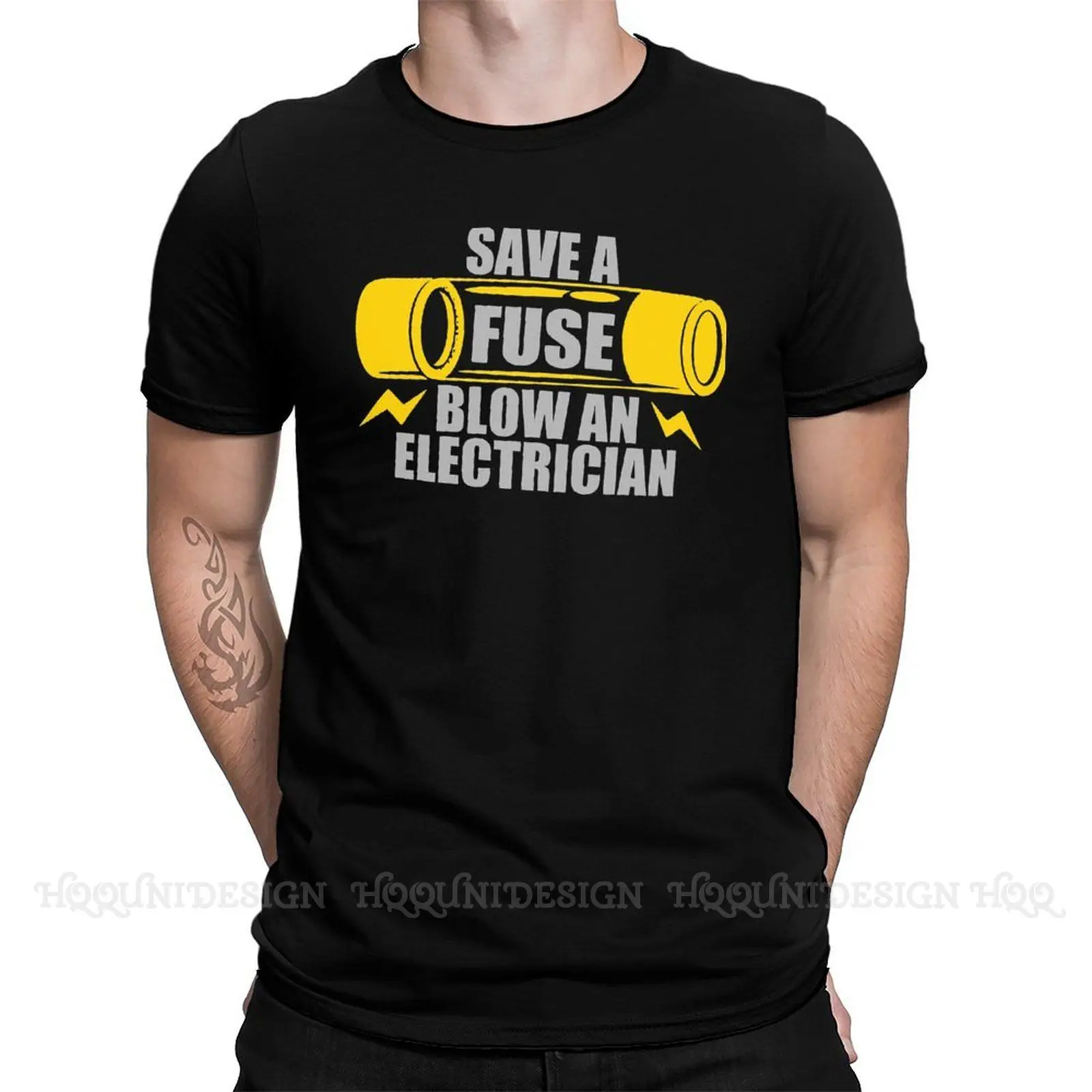 

Men T Shirts Electrician Electricity Engineer Funny Tee Shirt Save A Fuse Blow An Electrician Short Sleeve T-Shirt Pure Cotton