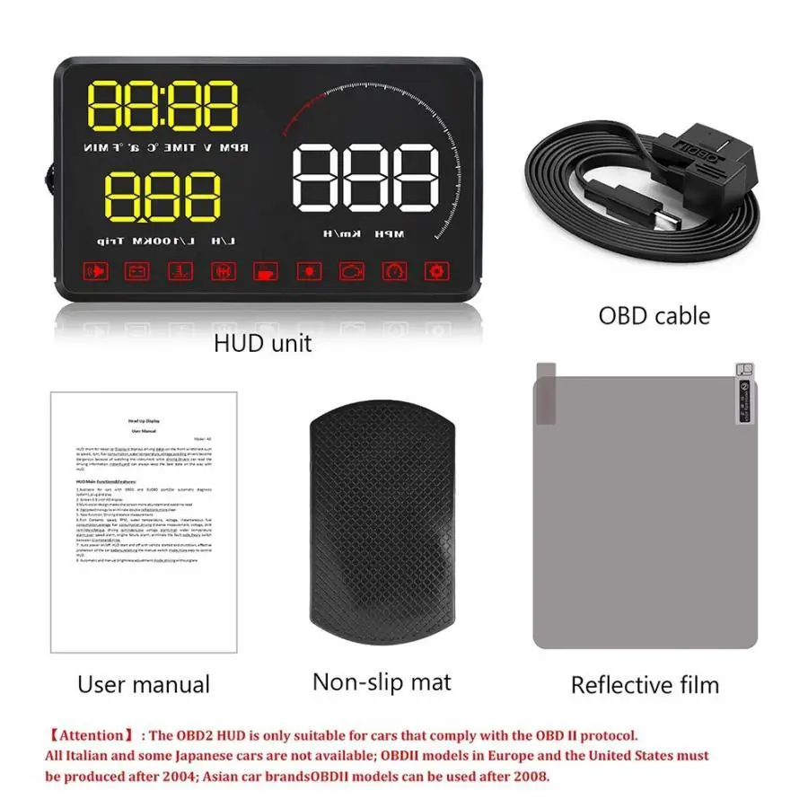 A9 HUD 5,5 дюймов общие двигатели дисплей головки ODB2 система оповещения HUD ODB2 система дисплей головки