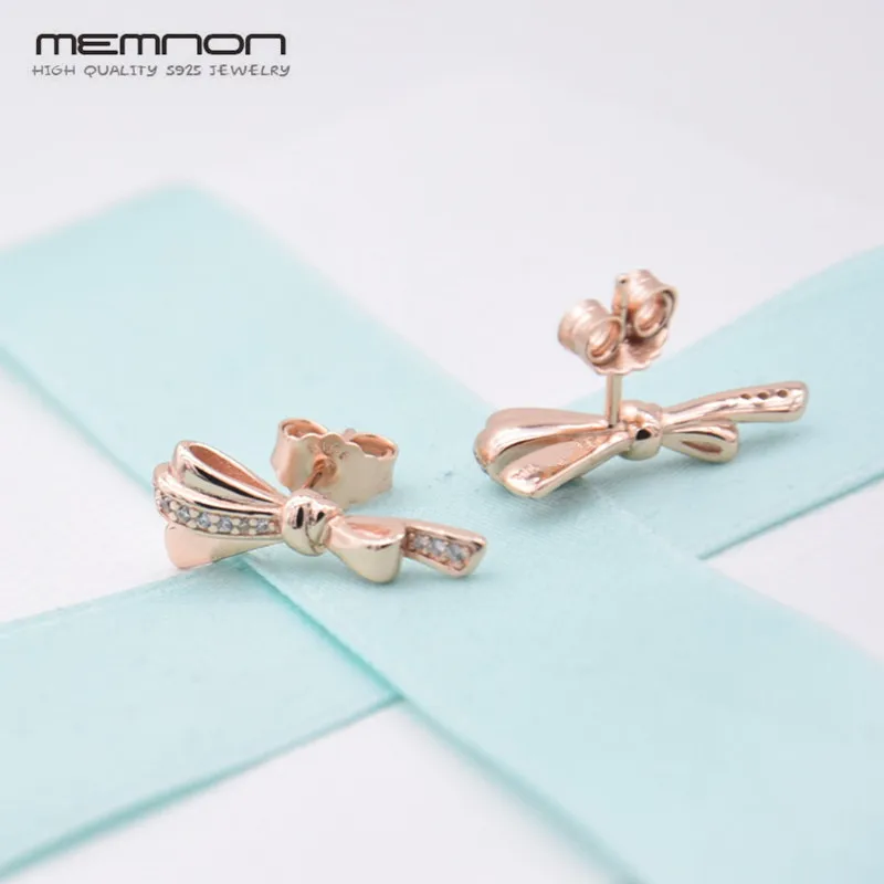 Женские серьги гвоздики с розовым бантом на день матери Стерлинговое Серебро 925