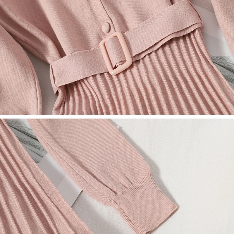 

YIZZHOY New Spring Autumn Vintage Solid Single Breasted V Neck Dress A Line Full Button High Waist Mid-Calf Women Dress