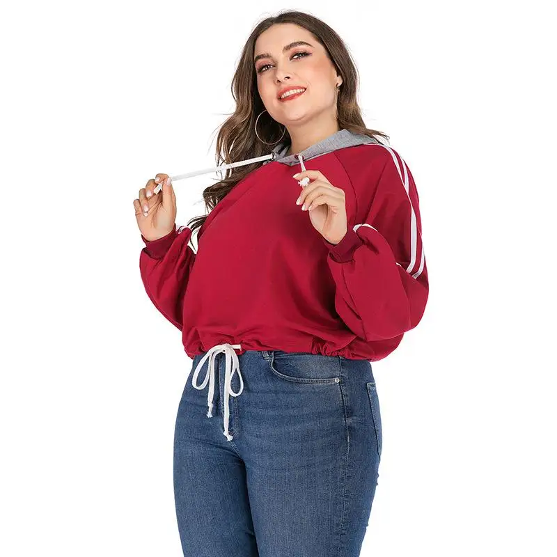 Осенняя Женская толстовка размера плюс красная повседневная кофта большого с