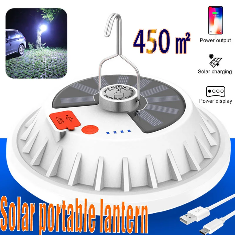 

450㎡ Super Bright LED Bulb Solar Lamp Rechargeable Remote Control Outdoor Camping Lantern Portable Emergency Night Market Light