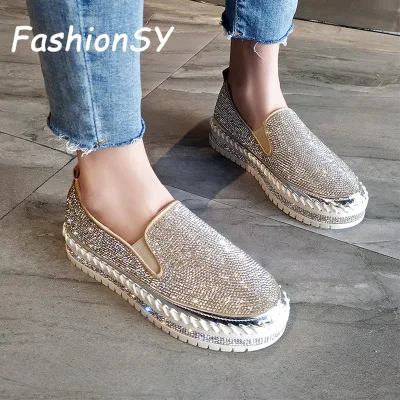 Новинка Лоферы Женская обувь Цвет Серебристый со стразами Повседневная на