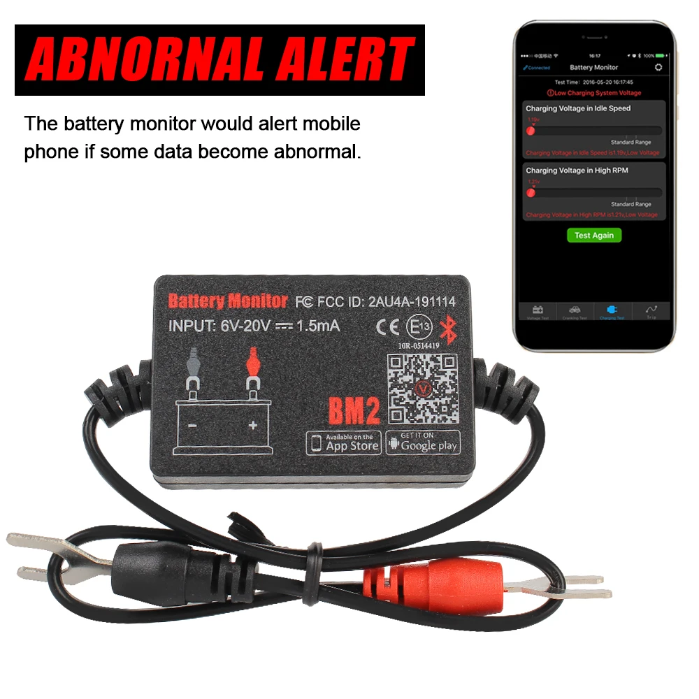 Монитор автомобильного аккумулятора Bluetooth-Compa 4 0 12 В с сигнализацией BM2 устройство