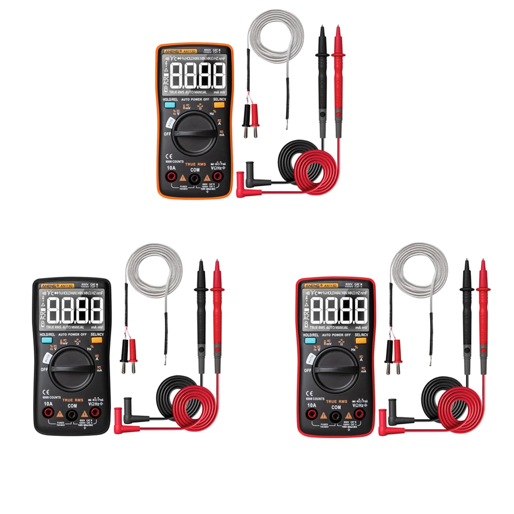 AN113D Digital Multimeter 6000 Counts Electrical Transistor Tester Temperature Auto Ranging AC/DC Voltage Meter for Electrician