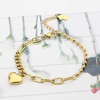 new design three different chain connection love heart shape charm bracelet stainless steel high quality woman jewelry gift
