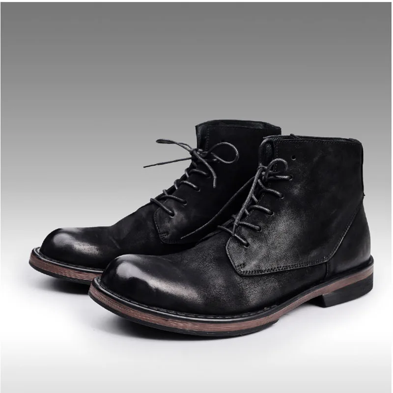 Мужские кожаные ботинки черные в британском стиле ретро матовые для верховой
