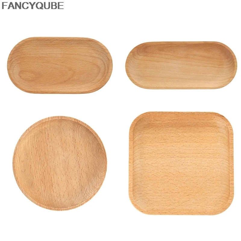 

Japanese Style Dessert WoodenTray Snack Plate Beech Round Plate For Candy Mini Solid Round Cake Dish Small Dinner Plate