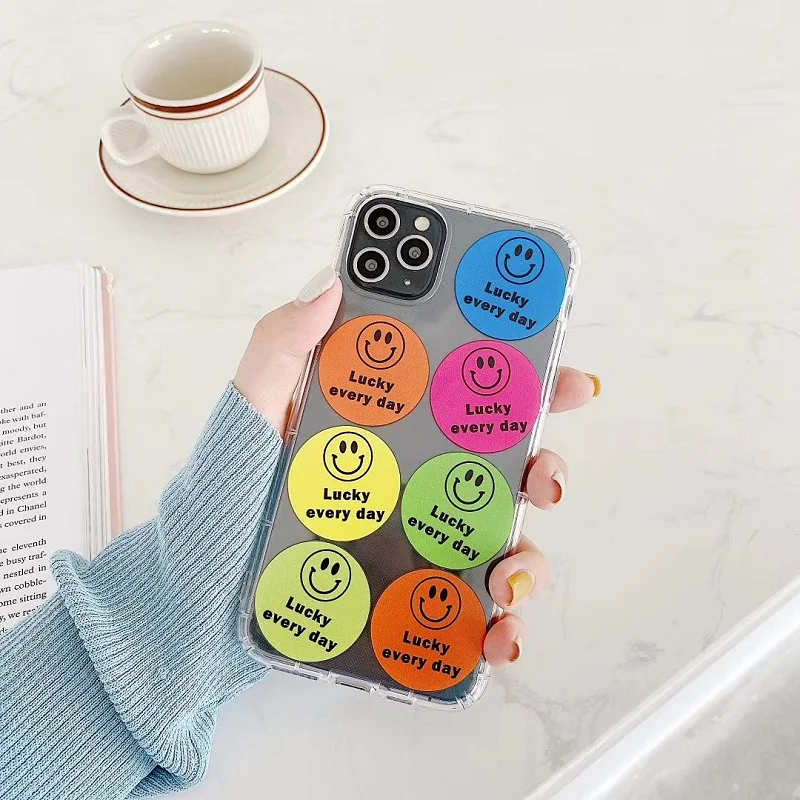 Transparent Soft TPU Smile Faces Stickers Line Up Colorful Lucky Every Day Phone Case For iphone78 Plus XR XS MAX 11ProMax | Мобильные