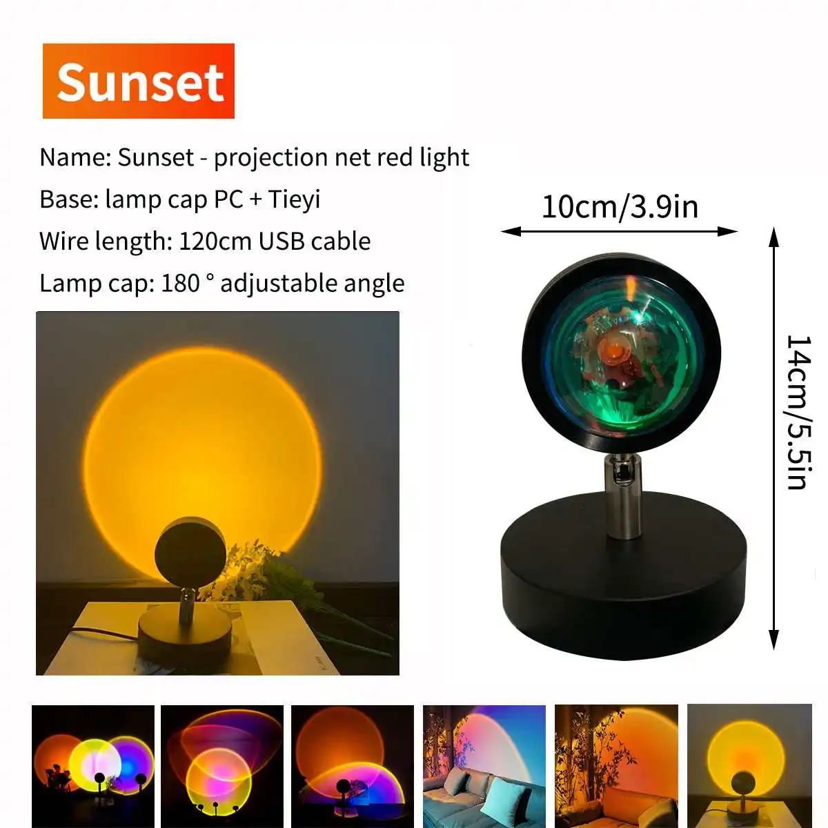 

Rainbow Sunset Projector Lamp USB Button Fairy Neon light Table lamp Led Atmosphere Night Light Background Wall Decoration