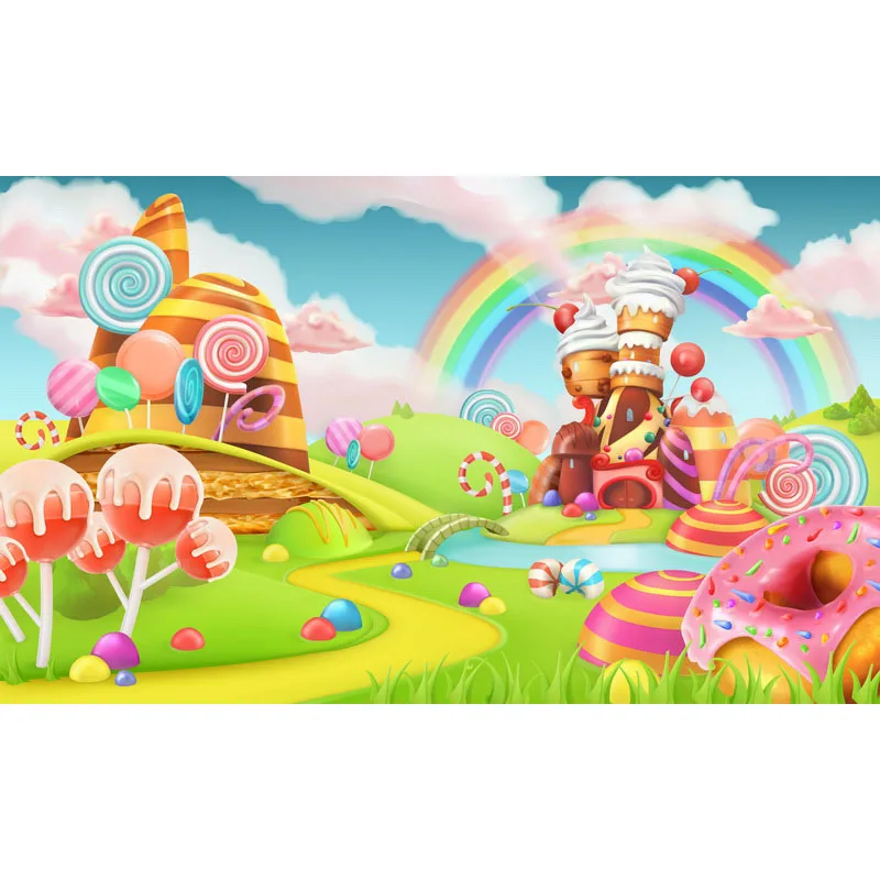 

Candy Island rainbow backdrop backgrounds polyester birthday photo shooting backdrops for photo studio props photophone F-3116