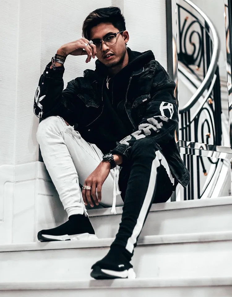 Контрастные черные и белые рваные джинсы супероблегающие известный дизайнер