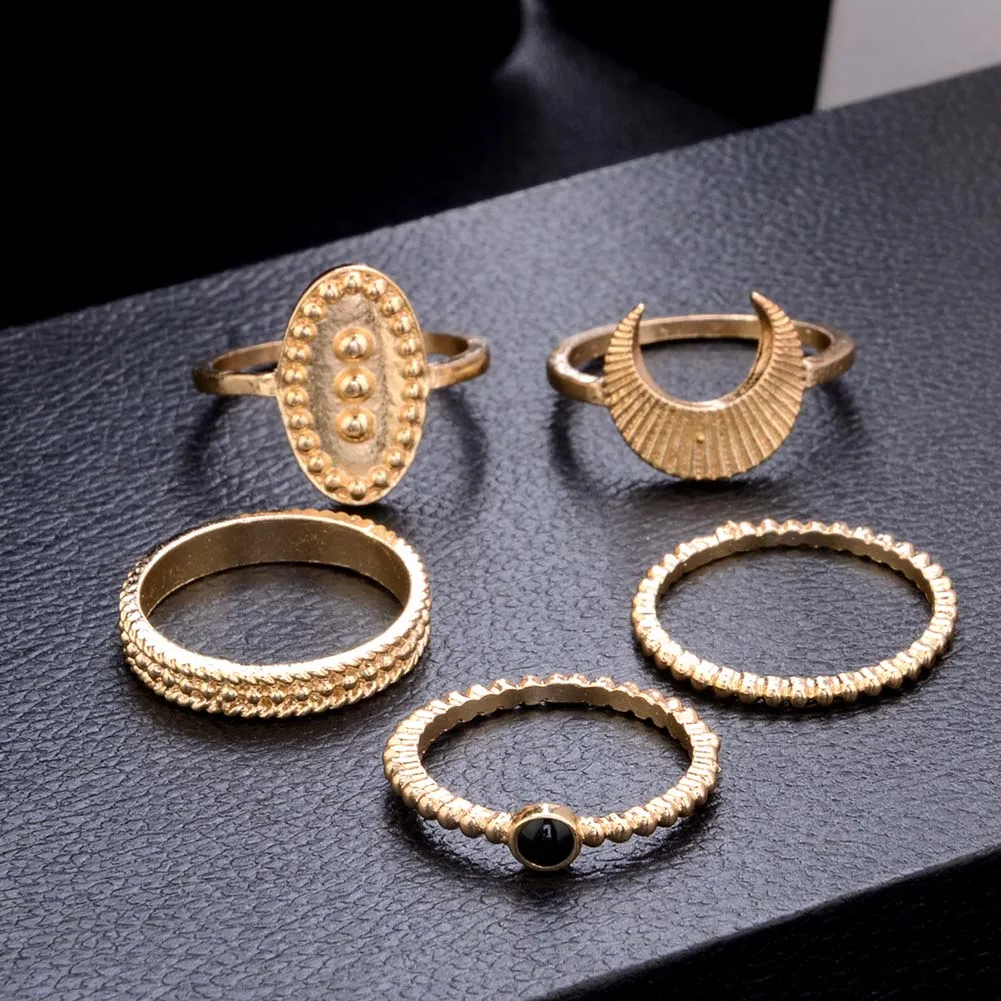 5 шт./компл. богемное женское овальное резное штабелируемое кольцо в форме Луны